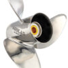 New DF90, 115, 140 HP 4 Stroke 2002-2007 Solas HR Titan 3 Blade Stainless Propeller 4 1/4" Hub, 15 Tooth Spline Thru Hub Exhaust