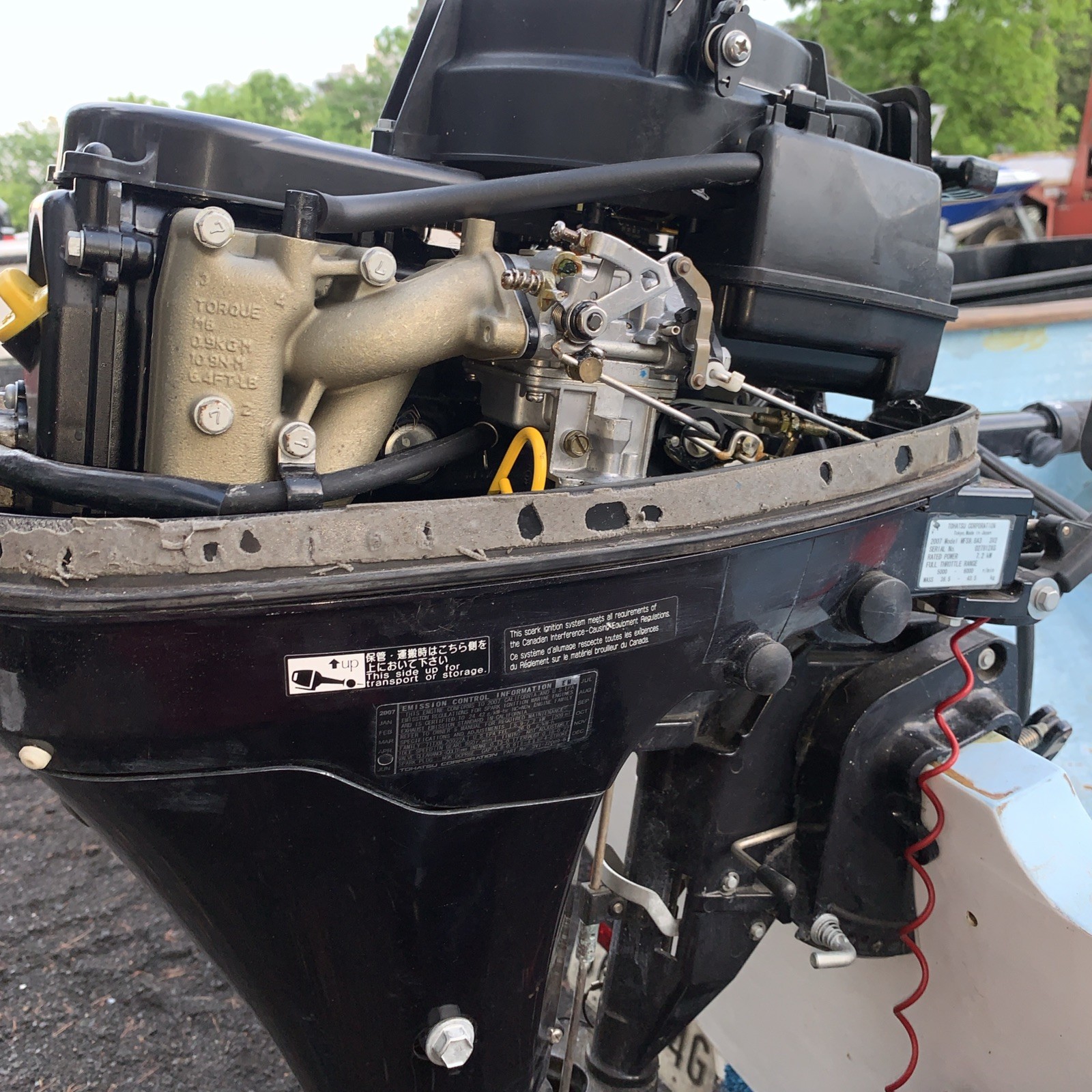 2007 Tohatsu 9.8 four stroke 25 inch Kicker/sailboat motor electric start.
