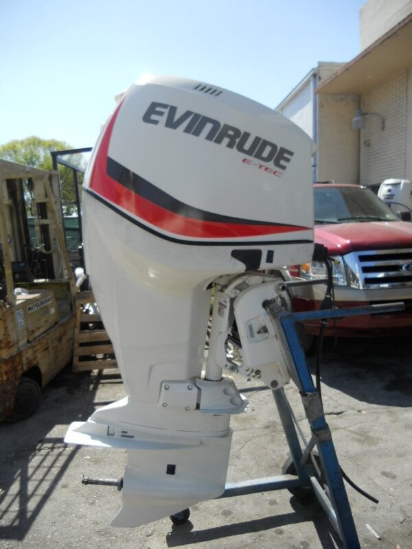 2012 Evinrude E-TEC 200 HP 2-Stroke DFI Outboard Motor – 25" Shaft – 350 Hours – Complete Rigging Included