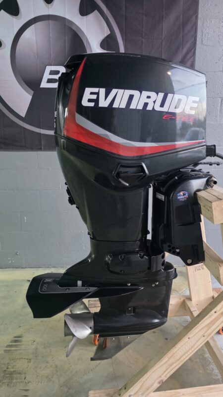 2014 Evinrude E-TEC 75 HP 2-Stroke DFI Outboard Motor – 20" Shaft – 380 Hours – Complete Rigging Included