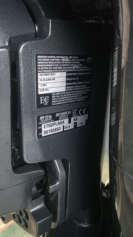 2014 Evinrude E-TEC 75 HP 2-Stroke DFI Outboard Motor – 20" Shaft – 380 Hours – Complete Rigging Included