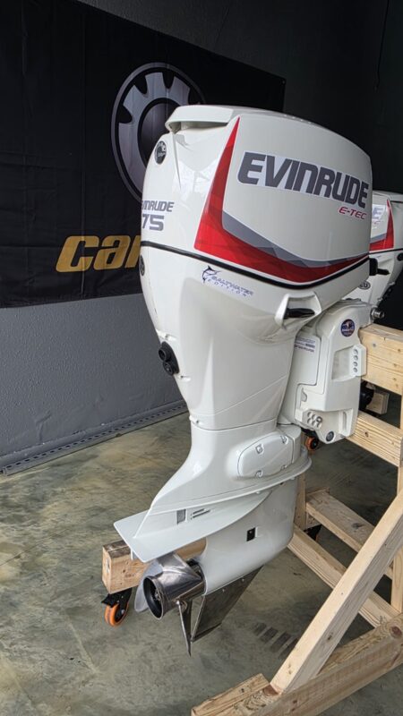 2017 Evinrude E-TEC 75 HP 2-Stroke DFI Outboard Motor – 20" Shaft – Only 87 Hours – Complete Rigging Included