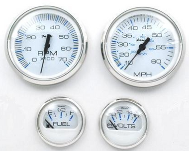 New Faria Chesapeake White Stainless Steel Outboard 4 Gauge Set Part # KTF002