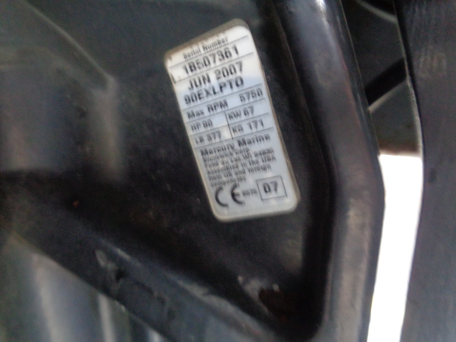 USED 2007 MERCURY 90 HP 25" OPTIMAX OUTBOARD BOAT MOTOR ENGINE 250 HOURS