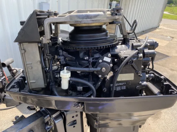 Used 1993 Evinrude 55HP 2-Cylinder Carbureted 2-Stroke Outboard Motor – 20" Long Shaft – Tiller Handle – Commercial Duty