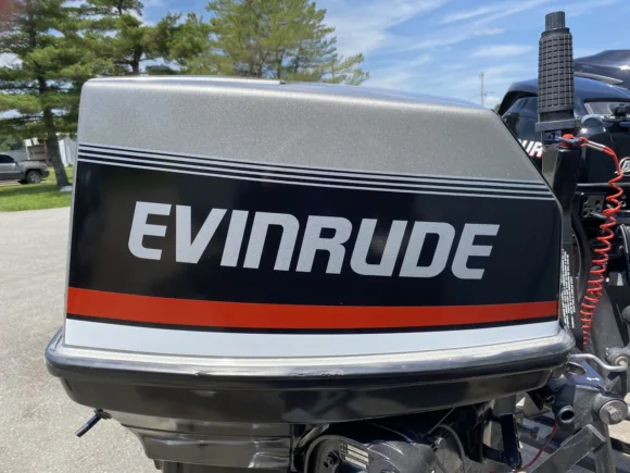 Used 1993 Evinrude 55HP 2-Cylinder Carbureted 2-Stroke Outboard Motor – 20" Long Shaft – Tiller Handle – Commercial Duty