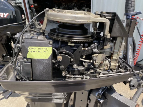 Used 1993 Evinrude 55HP 2-Cylinder Carbureted 2-Stroke Outboard Motor – 20" Long Shaft – Tiller Handle – Commercial Duty
