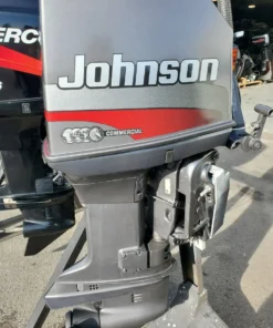 Used 1999 Johnson 65HP 3-Cylinder Carbureted 2-Stroke Commercial Tiller Outboard Motor – 20″ Long Shaft – Manual Start