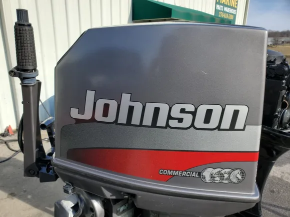 Used 1999 Johnson 65HP 3-Cylinder Carbureted 2-Stroke Commercial Tiller Outboard Motor – 20" Long Shaft – Manual Start
