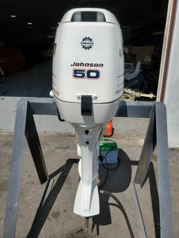 Used 2003 Johnson 50HP 3-Cylinder EFI 4-Stroke Outboard Motor – 20" Long Shaft – 361 Hours – Electric Start
