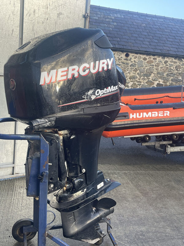 Used 125hp Mercury Optimax - Long shaft, two stroke, direct injection, electric start, remote control, PTT, 477hours