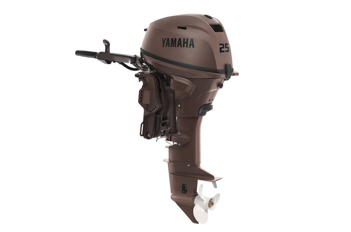 Yamaha 25hp Outboard | Tiller, Electric & Manual Start, 15" Shaft | Matte Brown | F25SWHC3