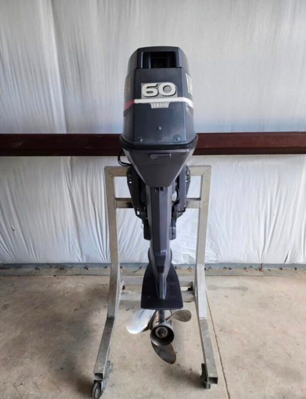 Used 2003 Yamaha 60 HP 3-Cylinder 2-Stroke Outboard Motor – 20" Shaft – 368 Hours – 120 PSI Compression – Controls & Propeller