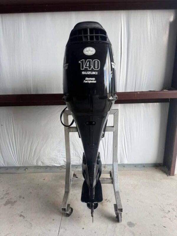 Used 2005 Suzuki DF140 140 HP 4-Stroke Outboard Motor – 25" Shaft – 353 Hours – Controls & Stainless Propeller