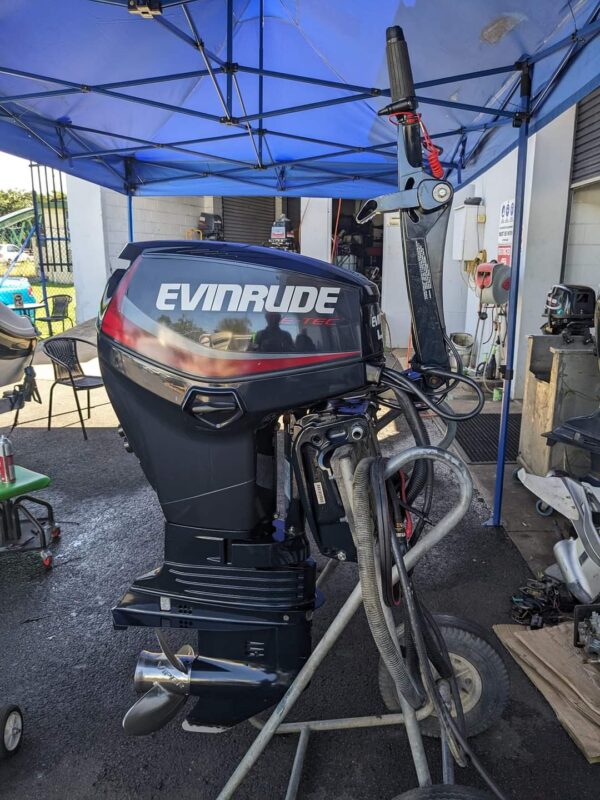 Used 2013 Evinrude 40 HP E-TEC Outboard Motor – 20" Shaft – 98 Hours – Tiller Steer – 1-Year Warranty