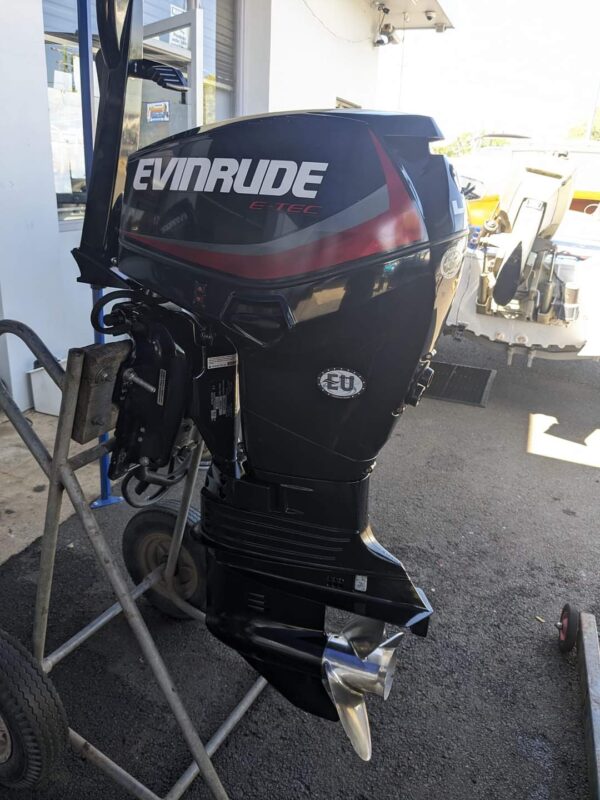 Used 2013 Evinrude 40 HP E-TEC Outboard Motor – 20" Shaft – 98 Hours – Tiller Steer – 1-Year Warranty