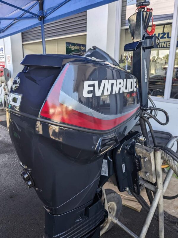 Used 2013 Evinrude 40 HP E-TEC Outboard Motor – 20" Shaft – 98 Hours – Tiller Steer – 1-Year Warranty