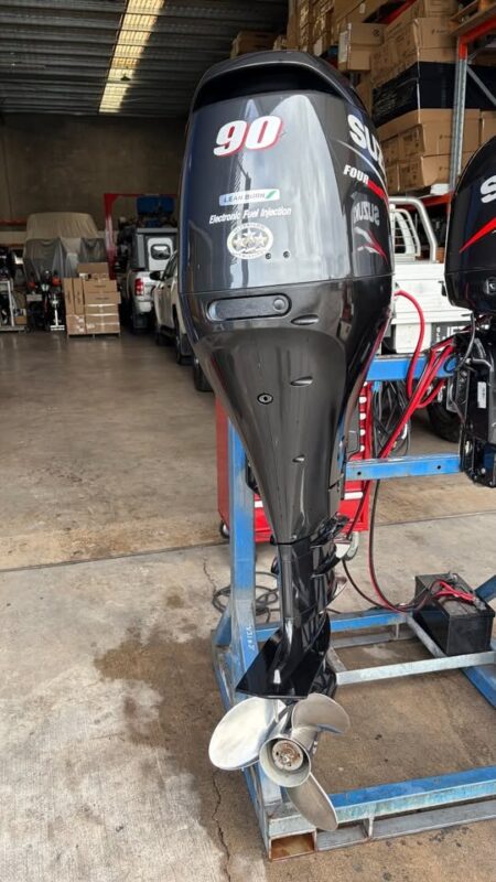Used 2014 Suzuki DF90A 90 HP 4-Stroke Outboard Motor – 25" Extra-Long Shaft – 358 Hours – 180 PSI Compression – Fully Serviced